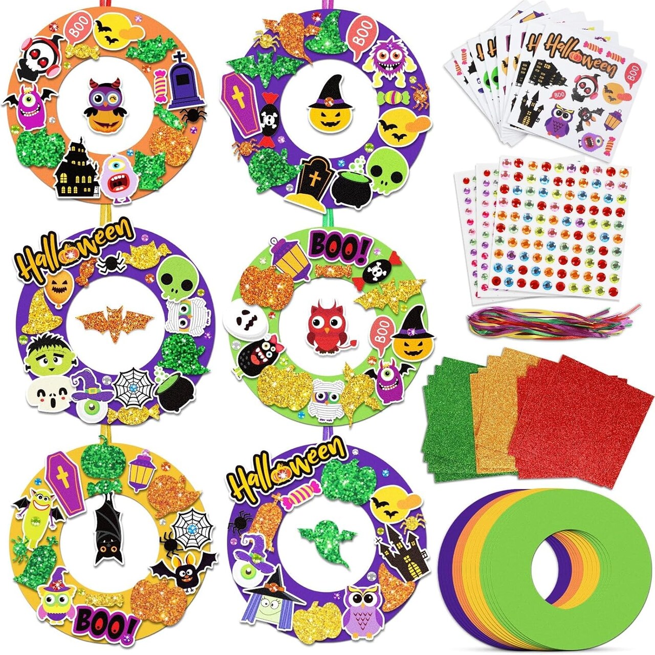 Jack-O-Lantern Ghost Spider Bat Monster Stickers Craft Kit for Kids